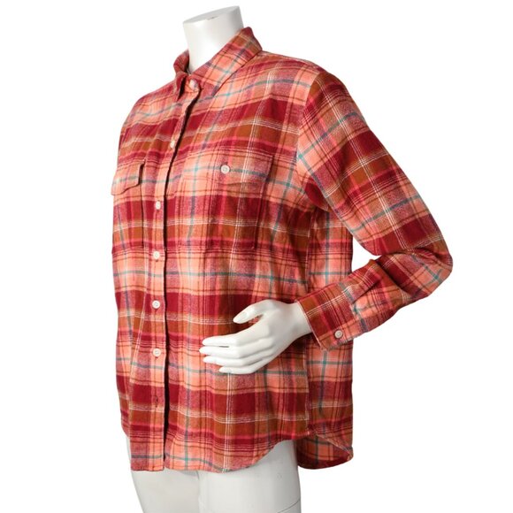 Old Navy Flannel Plaid Shirt "The Boyfriend Shirt" Button Down Top Orange Red - Picture 10 of 11